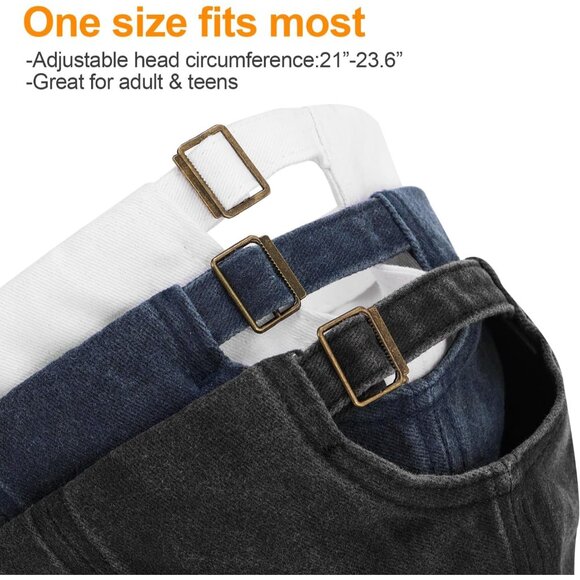 Men's Blue Gray White 3 Pack Plain Cotton Retro Adjustable Baseball Hat Cap - Picture 4 of 7